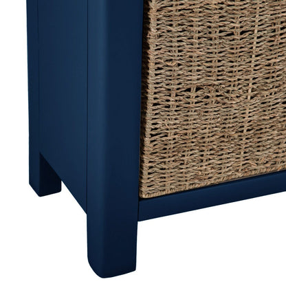 Rutland Blue Painted Oak Hall Bench with Wicker Baskets