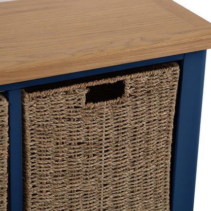 Rutland Blue Painted Oak Hall Bench with Wicker Baskets