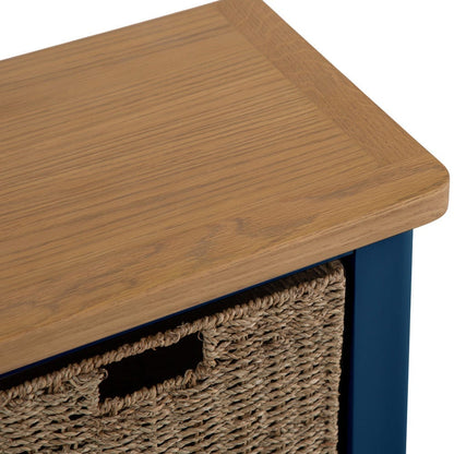 Rutland Blue Painted Oak Hall Bench with Wicker Baskets