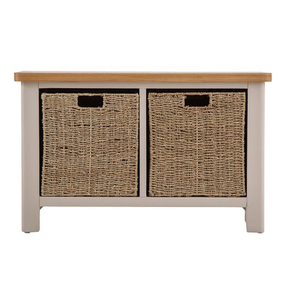 Rutland Painted Oak Hall Bench with Wicker Baskets