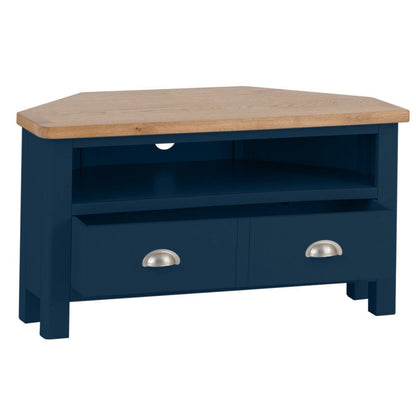 Rutland Blue Painted Oak Corner TV Unit