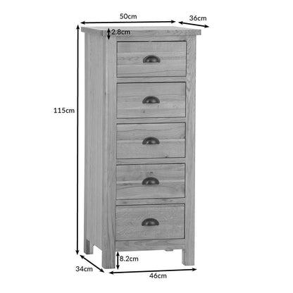 Rutland Oak 5 Drawer Tallboy