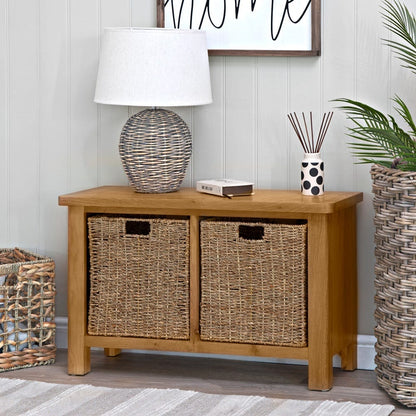 Rutland Oak Hall Bench with Wicker Baskets