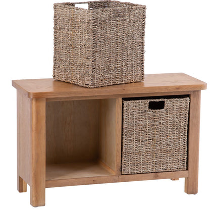 Rutland Oak Hall Bench with Wicker Baskets