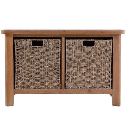 Rutland Oak Hall Bench with Wicker Baskets