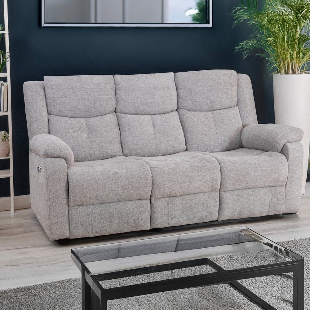 Rome Silver Power Recliner 3 Seater Sofa without Console - The Furniture Warehouse