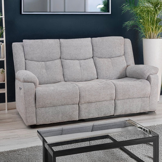 Rome Silver Power Recliner 3 Seater Sofa without Console - The Furniture Warehouse