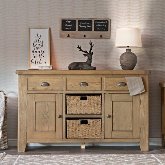 Wessex Smoked Oak Large Sideboard with Baskets - The Furniture Warehouse